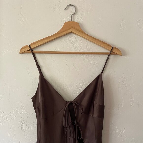 NWT LIONESS About a Girl Maxi Satin Dress in Chocolate | Size M - Picture 6 of 10